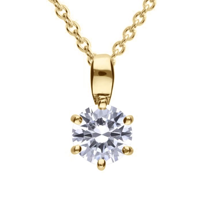 Diamonfire Yellow Gold Plated 1ct Cubic Zirconia 6 Claw Necklace