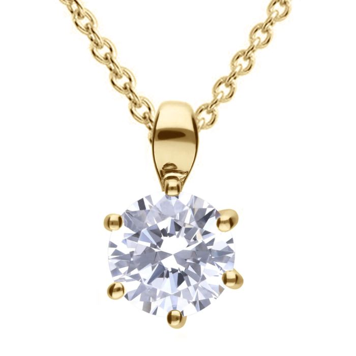 Diamonfire Yellow Gold Plated 2ct Cubic Zirconia 6 Claw Necklace