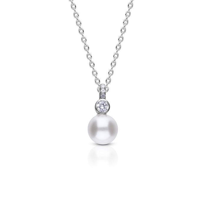 Diamonfire Sterling Silver Imitation Pearl and Bezel Cubic Zirconia Necklace