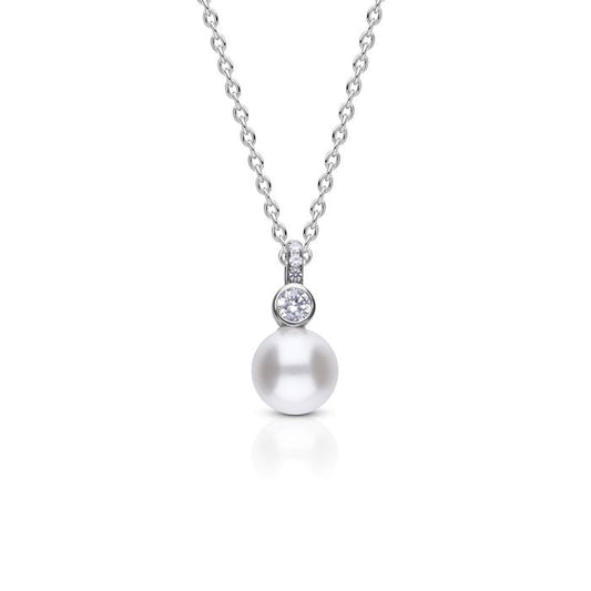Diamonfire Sterling Silver Imitation Pearl and Bezel Cubic Zirconia Necklace