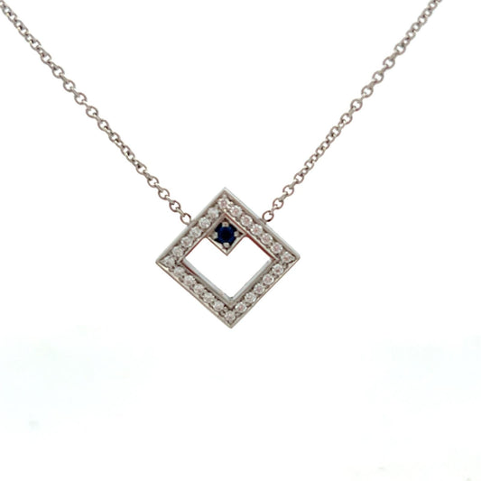 Platinum Sapphire and Diamond Square Necklace
