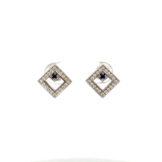 Platinum Sapphire and Diamond Square Stud Earrings