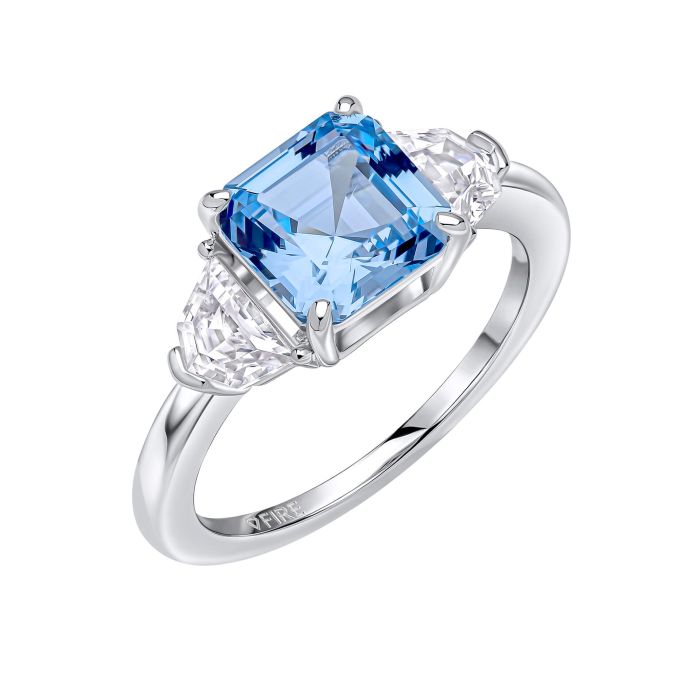 Diamonfire Sterling Silver Blue Cubic Zirconia Three Stone Ring Size 56