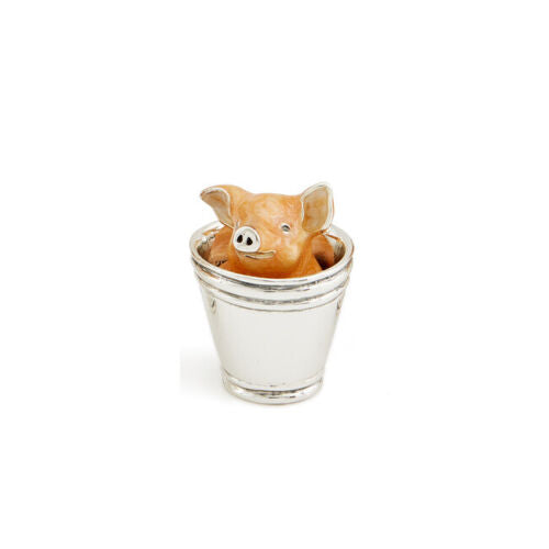 Sterling Silver Enamel Pig In Low Bucket