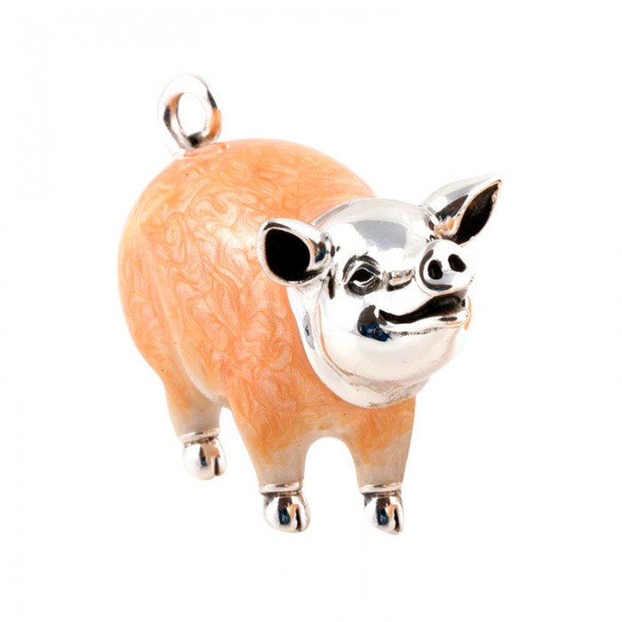 Sterling Silver Enamel Pig Large