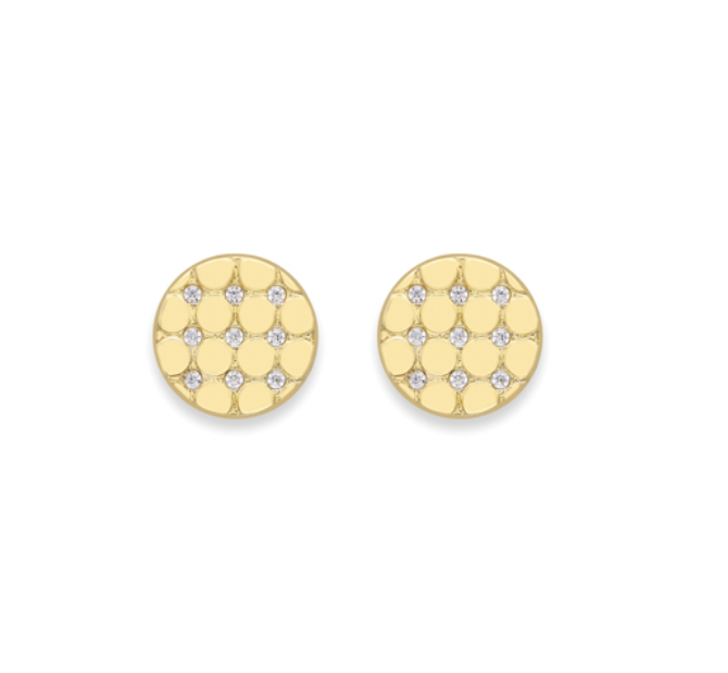 9ct Yellow Gold Round Flat Cubic Zirconia Stud Earrings