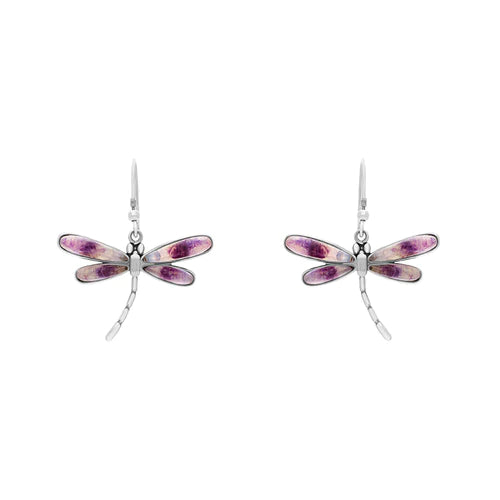 Derbyshire Blue John Sterling Silver Mini Dragonfly Drop Earrings