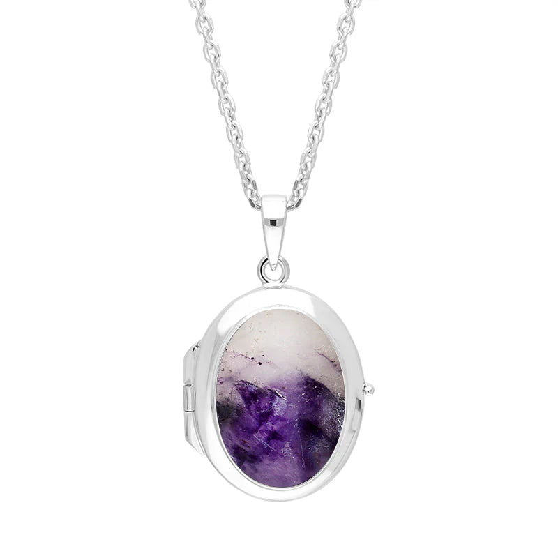 Derbyshire Blue John Sterling Silver Locket and Chain