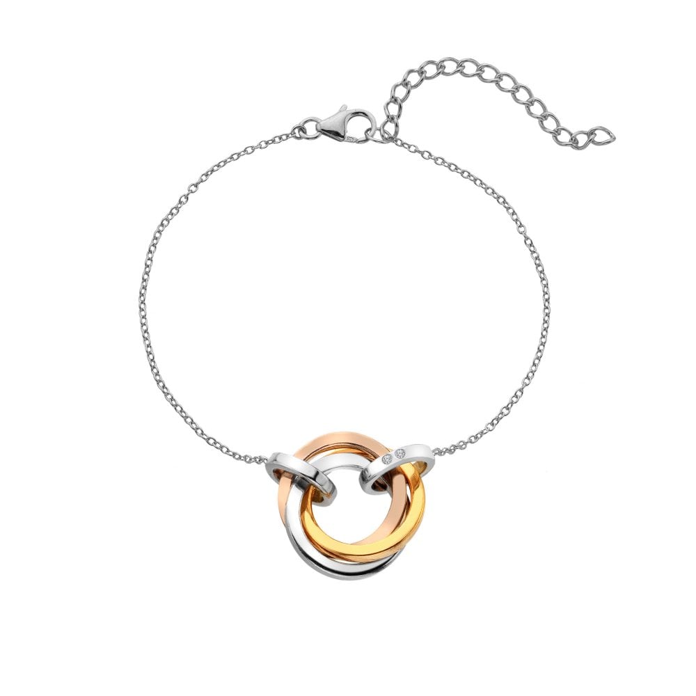 Hot Diamonds Sterling Silver Tricolour Trio Toggle Slider Bracelet