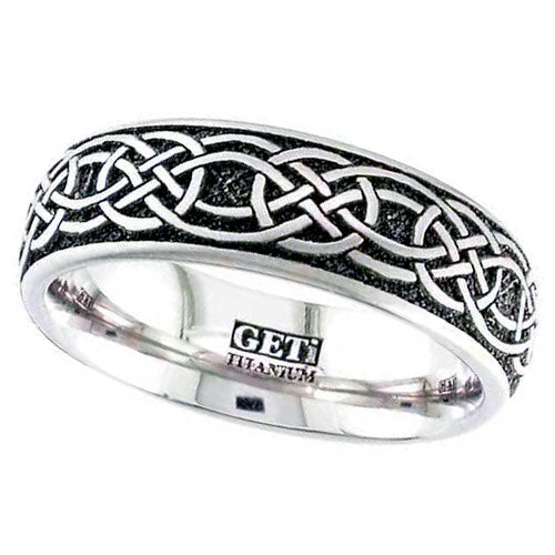 Geti Titanium Celtic Weave Laser Engraved Ring