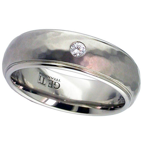 Geti Titanium 6mm Hammered Finish Ring with Diamond Size U