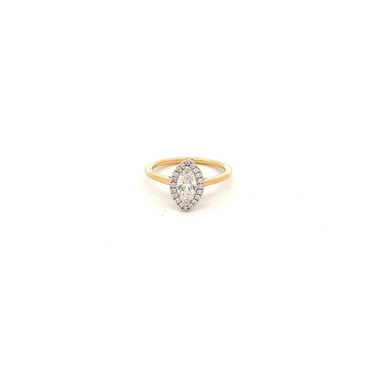 18ct Yellow Gold Marquise Cut Diamond Halo Ring - Judith Hart Jewellers