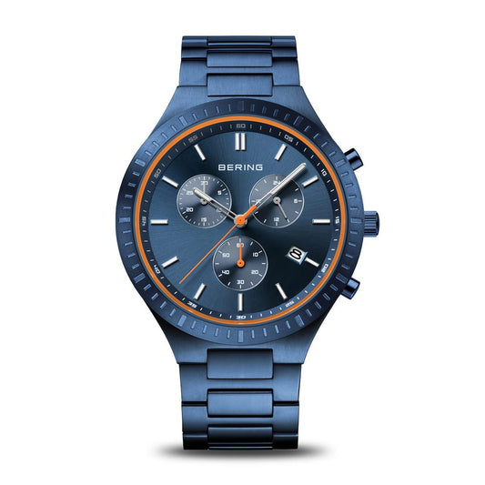 Bering Titanium Brushed Blue Chronograph Watch 11743-797 - Judith Hart Jewellers
