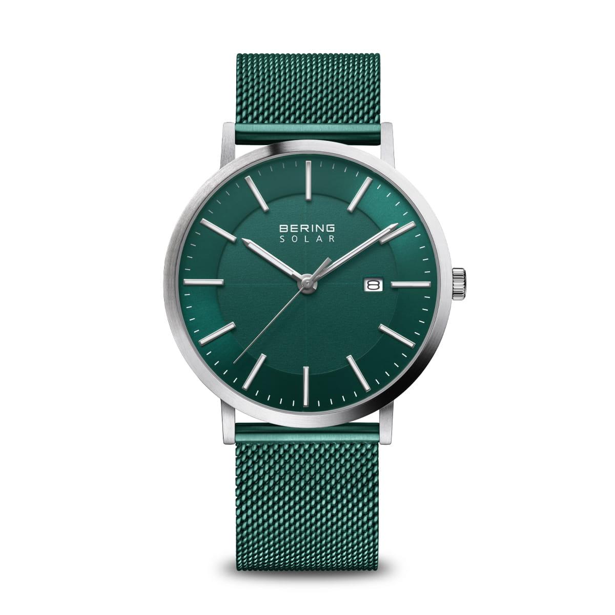 Bering Teal Dial Mesh Strap Solar Watch 15439-808 - Judith Hart Jewellers