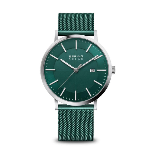 Bering Teal Dial Mesh Strap Solar Watch 15439-808 - Judith Hart Jewellers