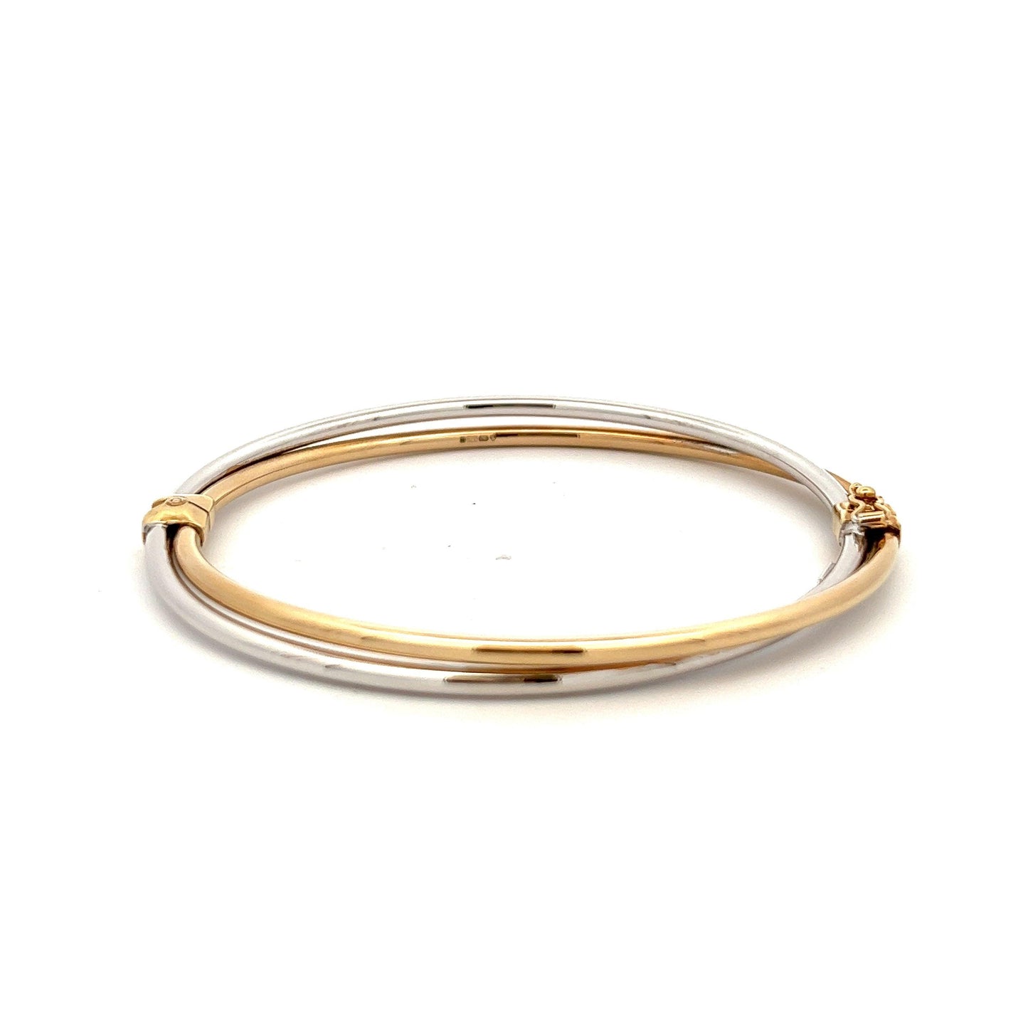 9ct White and Yellow Gold Hollow Bangle - Judith Hart Jewellers