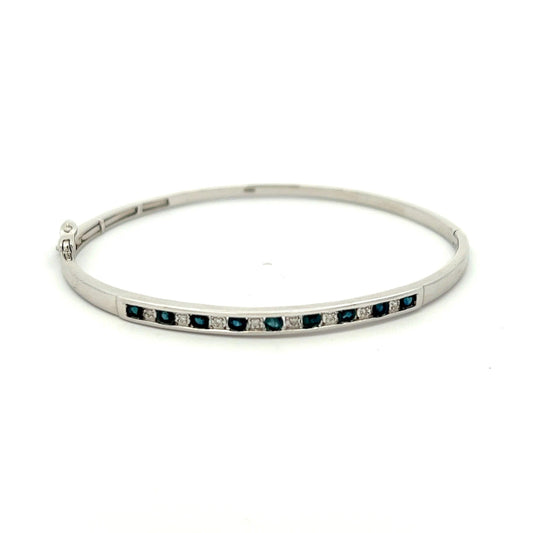 9ct White Gold Sapphire and Diamond Hinged Bangle
