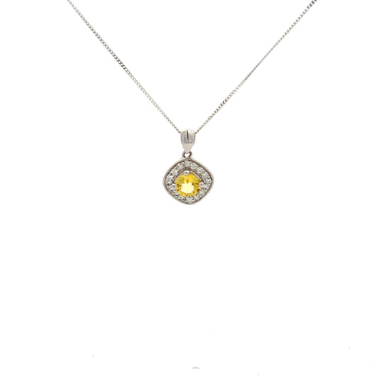 9ct White Gold Yellow Sapphire and Diamond Necklace - Judith Hart Jewellers
