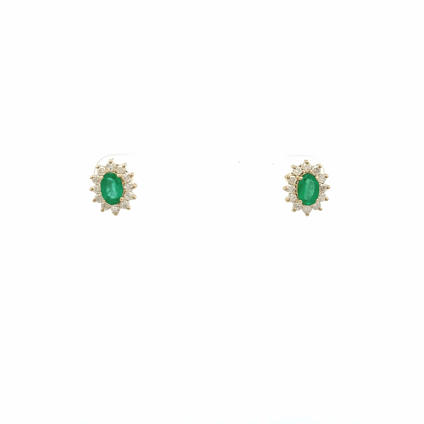 9ct Yellow Gold Emerald and Diamond Cluster Stud Earrings - Judith Hart Jewellers