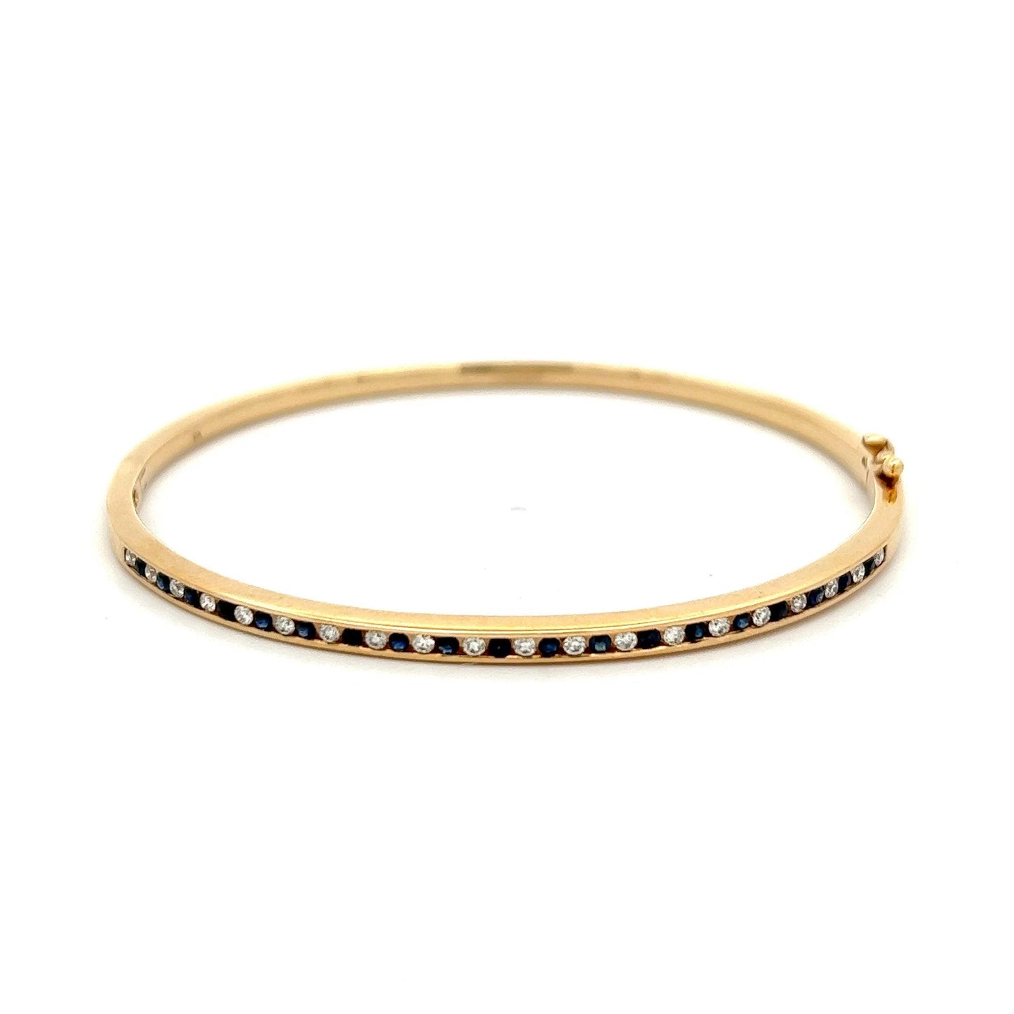 9ct Yellow Gold Sapphire and Diamond Hinged Bangle
