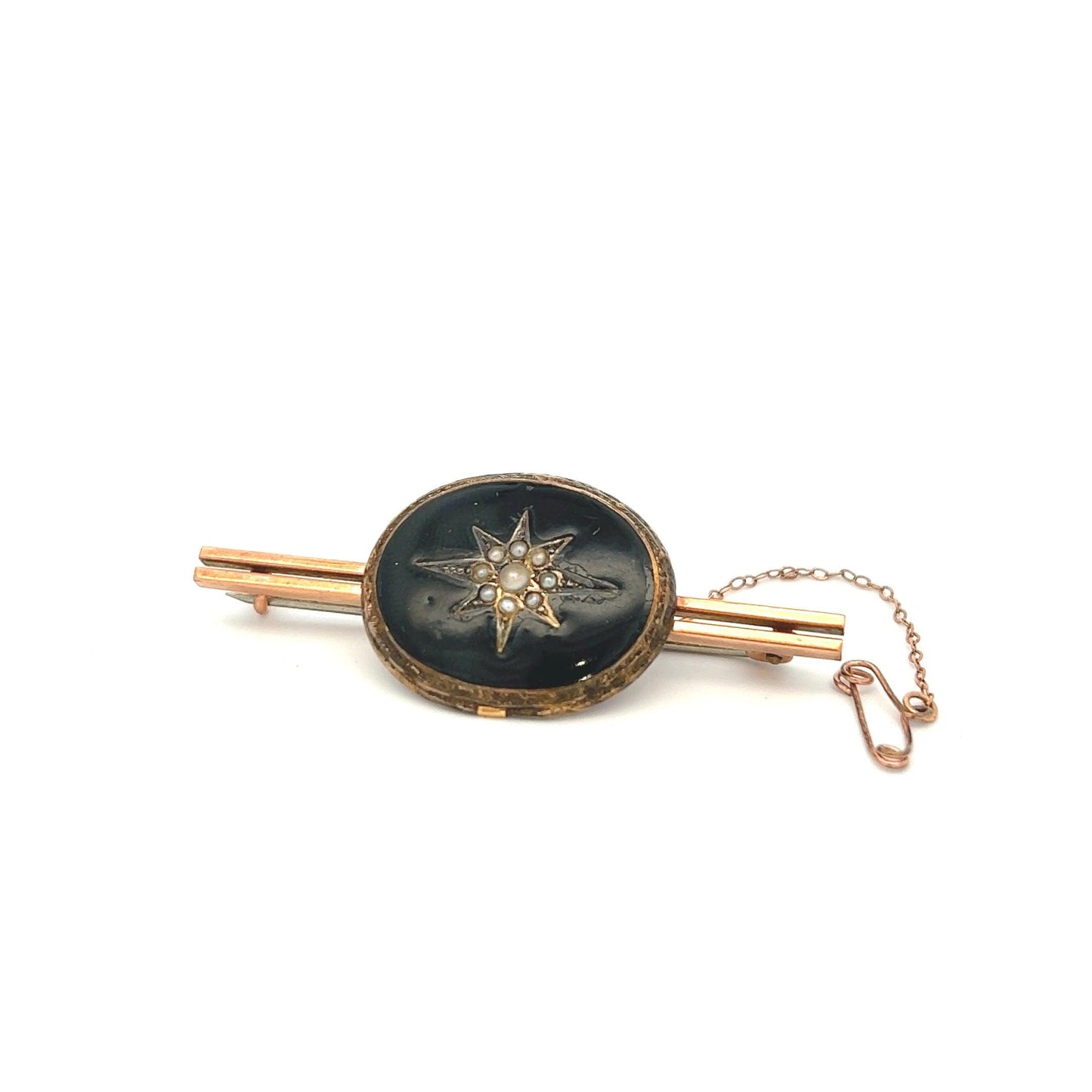 Pre-Owned Black Enamel and Seed Pearl Brooch
