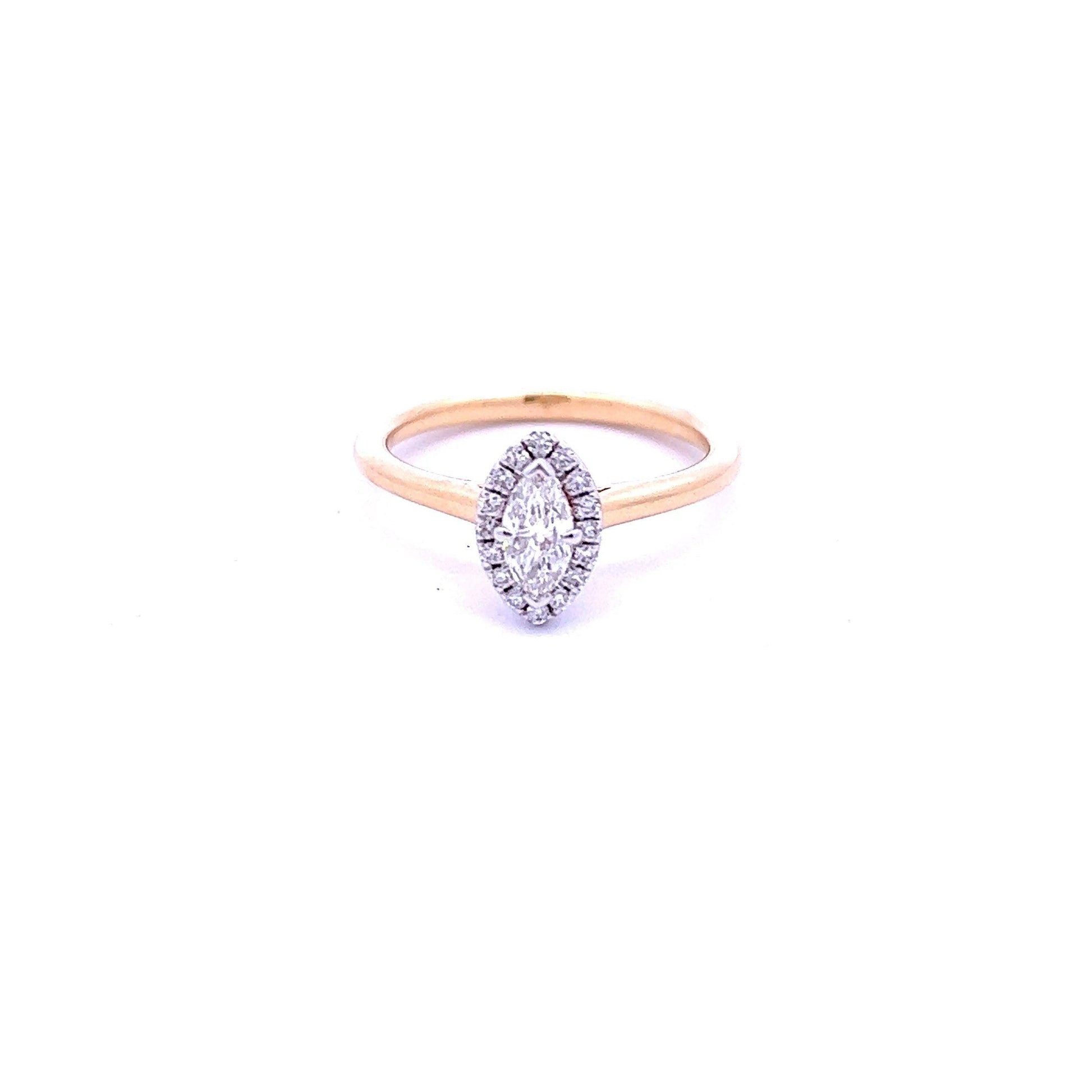 18ct Yellow Gold Marquise Cut Diamond Halo Ring - Judith Hart Jewellers