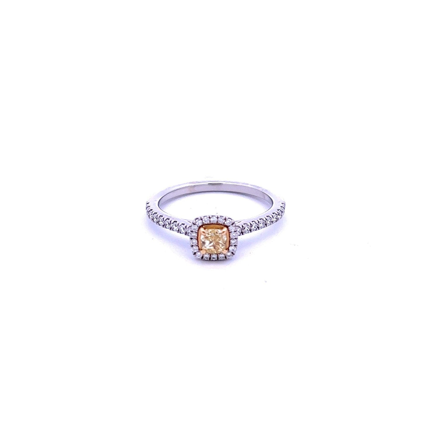Platinum Natural Yellow Diamond Halo Ring with Diamond Shoulders