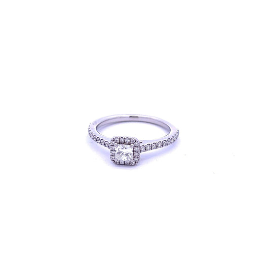Platinum Princess Cut Diamond Halo Ring with Diamond Shoulders - Judith Hart Jewellers