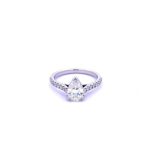 Platinum 1.04ct Pear Cut Diamond Ring with Diamond Shoulders