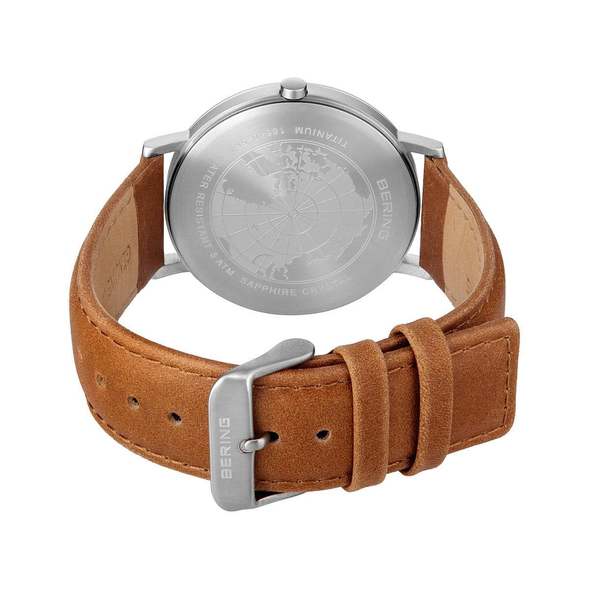Bering Titanium Brushed Leather Strap Watch 18640-567 - Judith Hart Jewellers