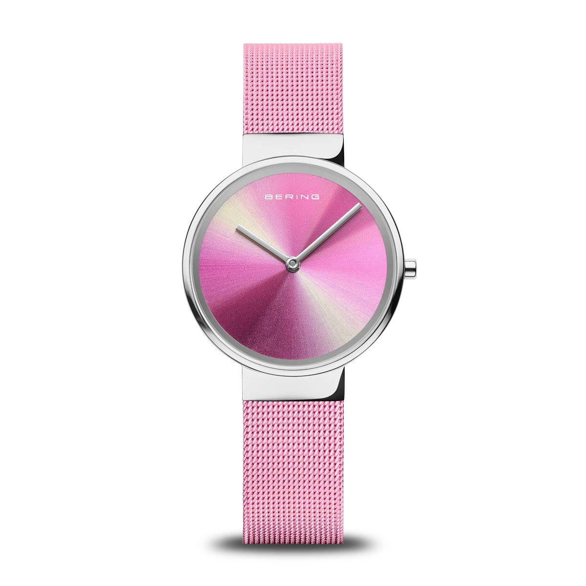 Bering Classic Light Pink Aurora Mesh Strap Watch 19031-999 - Judith Hart Jewellers