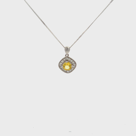 9ct White Gold Yellow Sapphire and Diamond Necklace