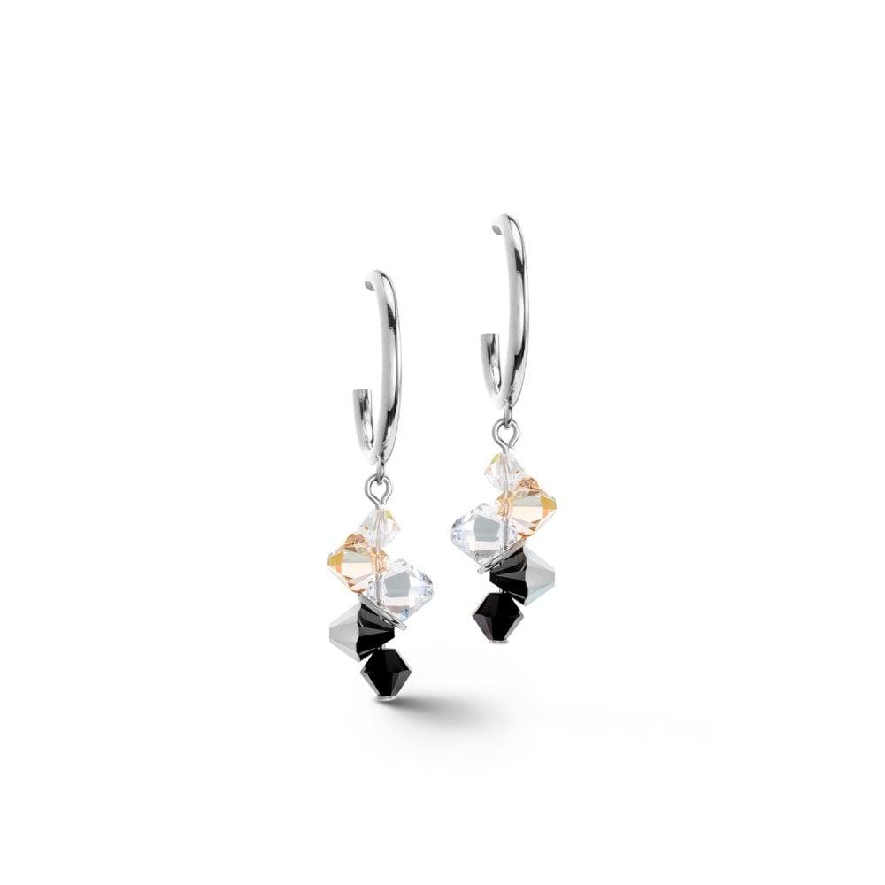 Coeur De Lion Black Clear Pyramid Hoops 4639/21-1318 - Judith Hart Jewellers