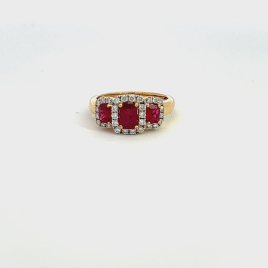 18ct Yellow Gold Ruby and Diamond Cluster Ring