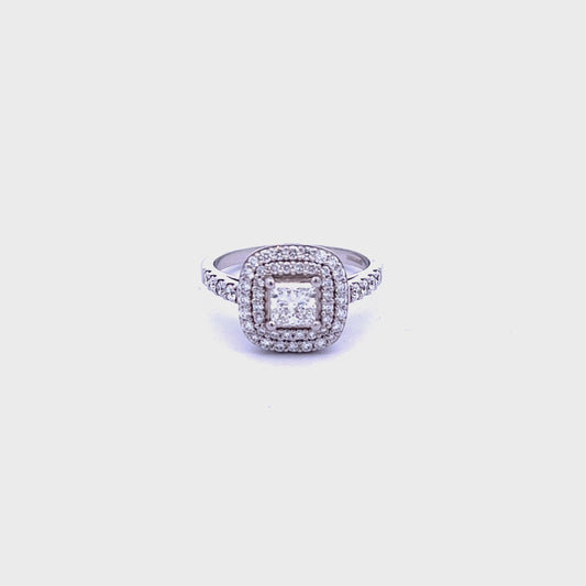 Platinum Princess Cut 0.91ct Diamond Double Halo Ring