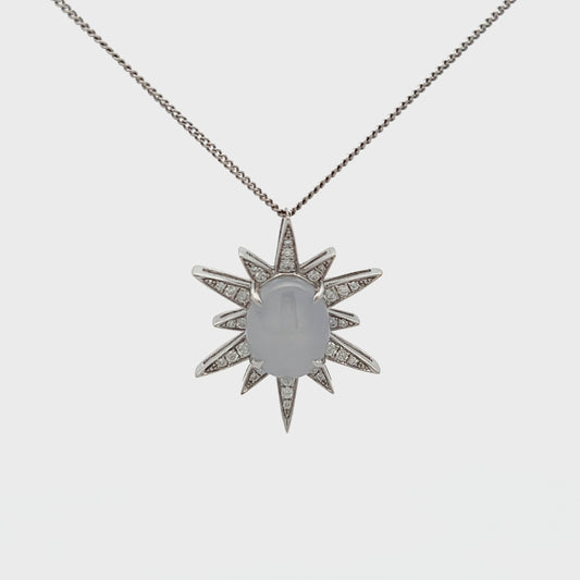 18ct White Gold 7.98ct Star Sapphire and Diamond Pendant