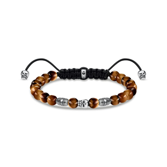 Thomas Sabo Sterling Silver and Tigers Eye Skull Pull-Tie Bracelet A1945 - Judith Hart Jewellers