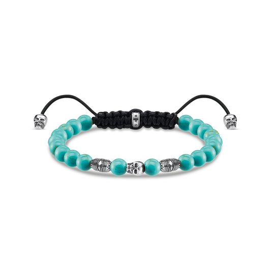 Thomas Sabo Sterling Silver and Imitated Turquoise Skull Pull-Tie Bracelet A1945 - Judith Hart Jewellers