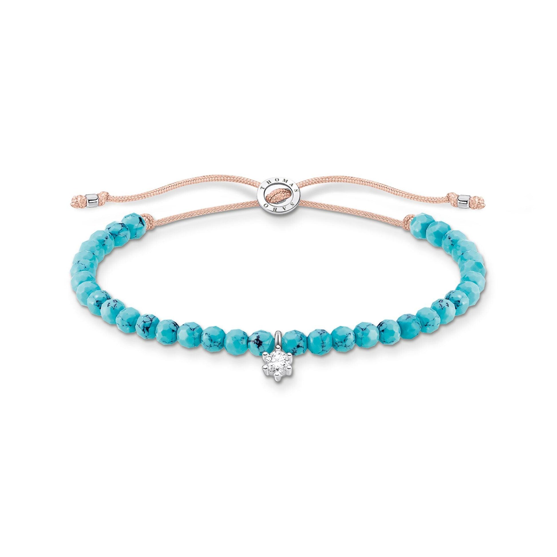 Thomas Sabo Simulated Turquoise Beaded Bracelet with Cubic Zirconia Charm A1987-905-17 - Judith Hart Jewellers
