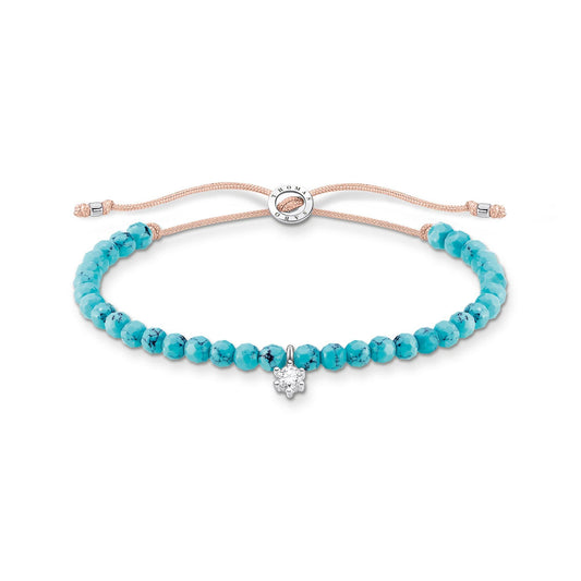 Thomas Sabo Simulated Turquoise Beaded Bracelet with Cubic Zirconia Charm A1987-905-17 - Judith Hart Jewellers