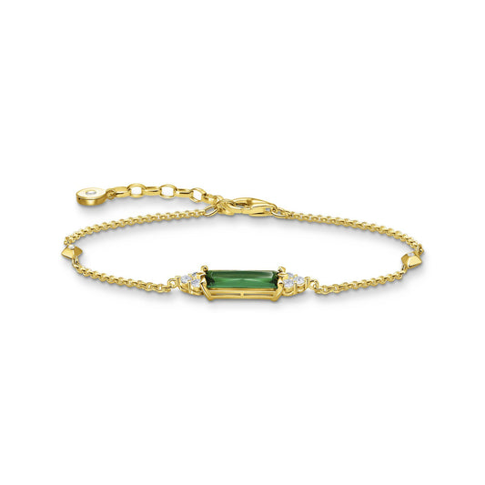 Thomas Sabo Yellow Gold Plated Green and Cubic Zirconia Stone Bracelet A2018-971-6 - Judith Hart Jewellers