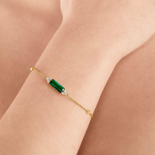Thomas Sabo Yellow Gold Plated Green and Cubic Zirconia Stone Bracelet A2018-971-6 - Judith Hart Jewellers