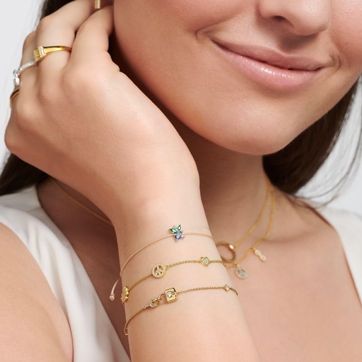 Thomas Sabo Yellow Gold Plated Bracelet with Cubic Zirconia Lock and Key A2040-414-14 - Judith Hart Jewellers