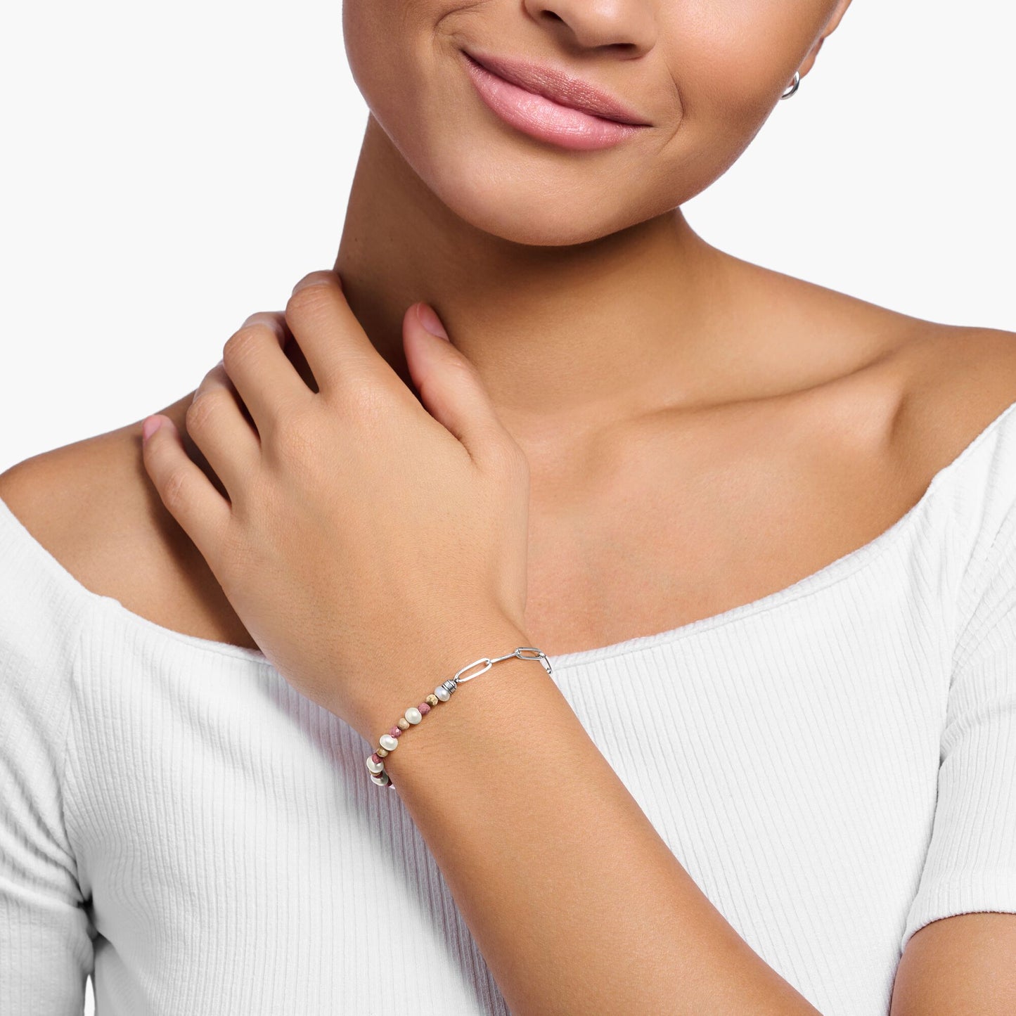 Thomas Sabo Sterling Silver, Jasper and Pearl Bracelet A2099-350-7-L19