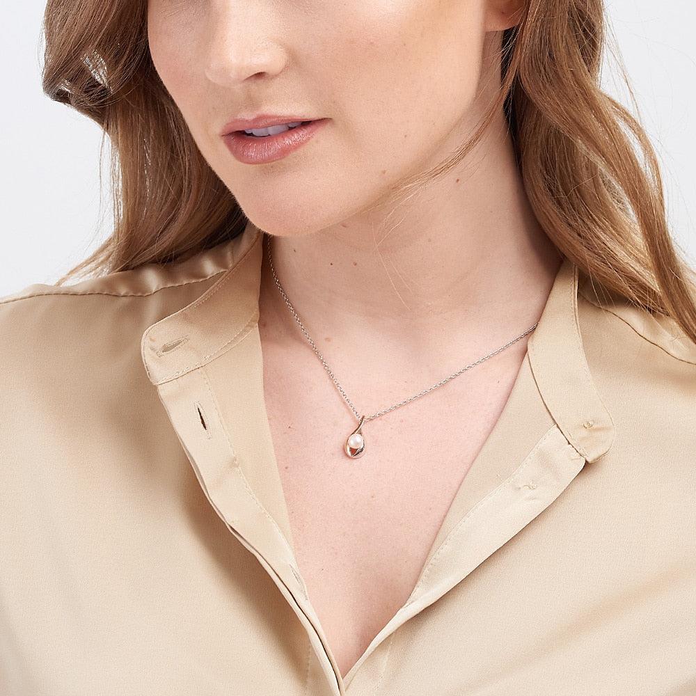 Jersey Pearl Rose Plated and Sterling Silver Camrose Pearl Pendant and Chain