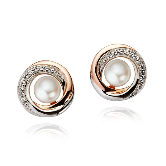Jersey Pearl Sterling Silver and Rose Gold Plated Freshwater Cultured Pearl and White Topaz Camrose Earrings