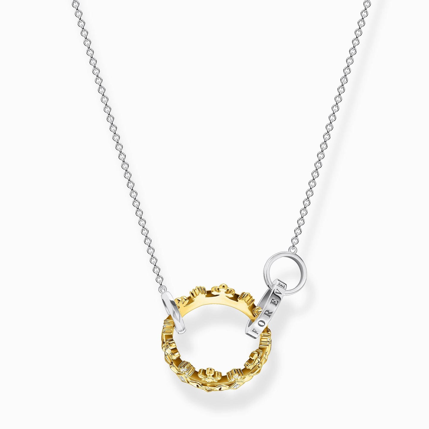 Thomas Sabo Sterling Silver and Yellow Gold Plated Together Forever Crown Necklace KE1988 - Judith Hart Jewellers