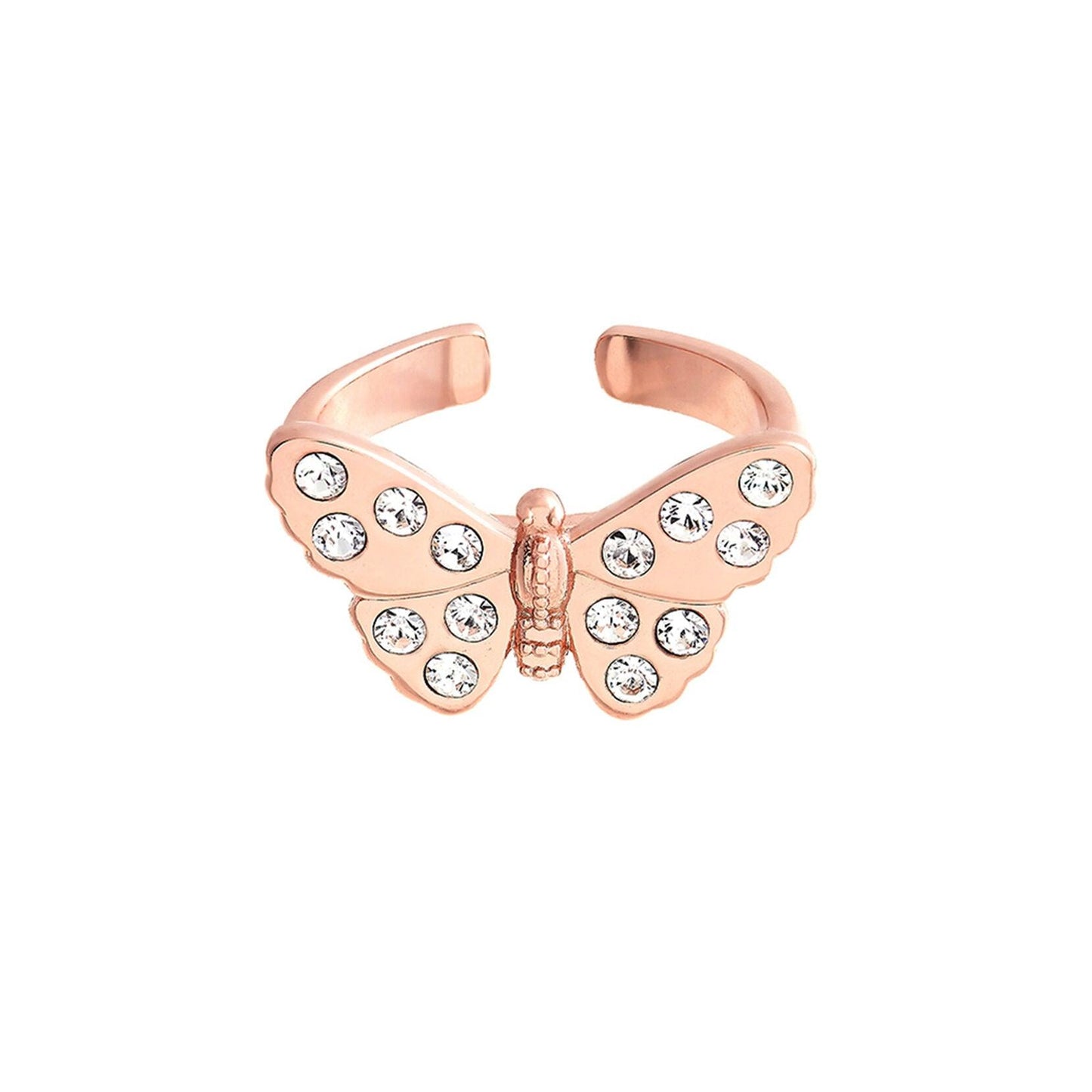 Olivia Burton Adjustable Rose Tone Sparkle Butterfly Ring OBJMBR08 - Judith Hart Jewellers