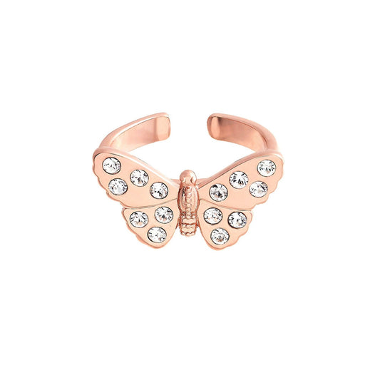 Olivia Burton Adjustable Rose Tone Sparkle Butterfly Ring OBJMBR08 - Judith Hart Jewellers