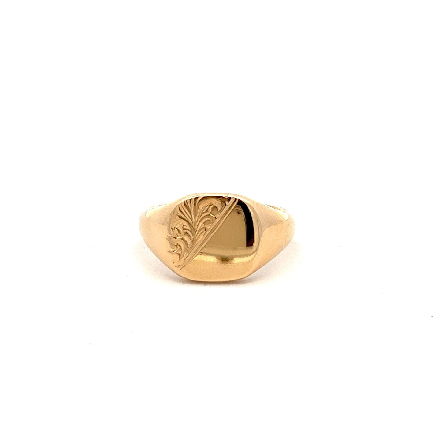 9ct Yellow Gold Cushion Half Engraved Signet Ring